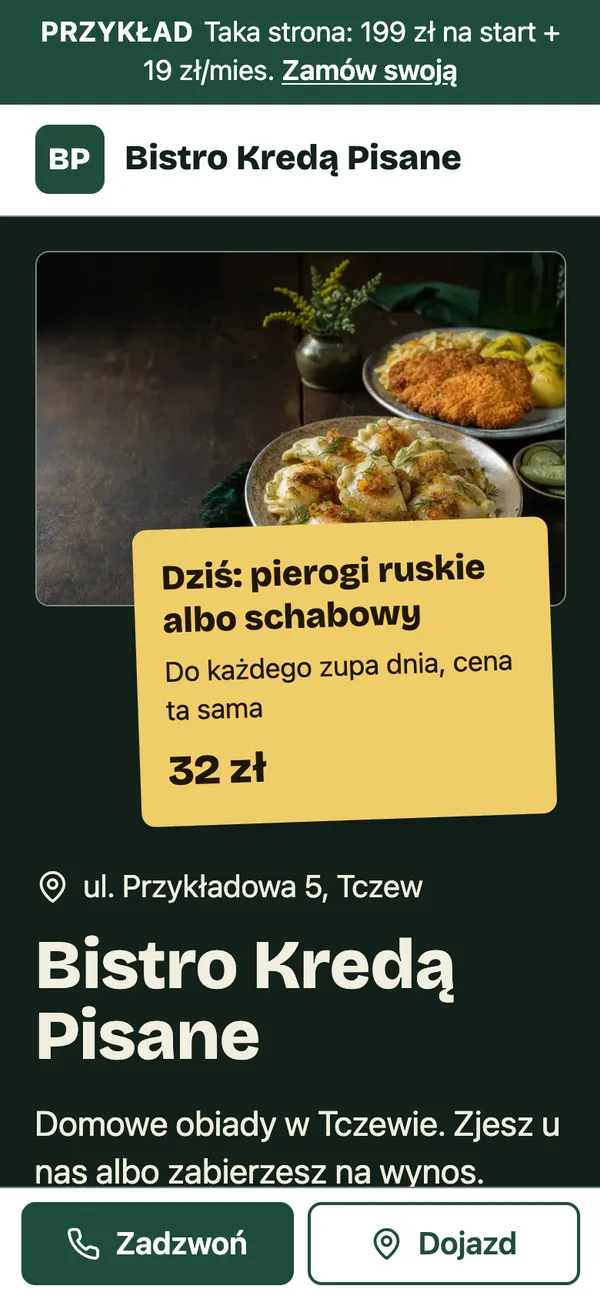 Przykładowa strona bistro na telefonie